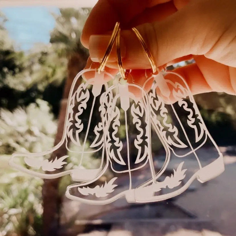 Clear cowboy boot on old keychain